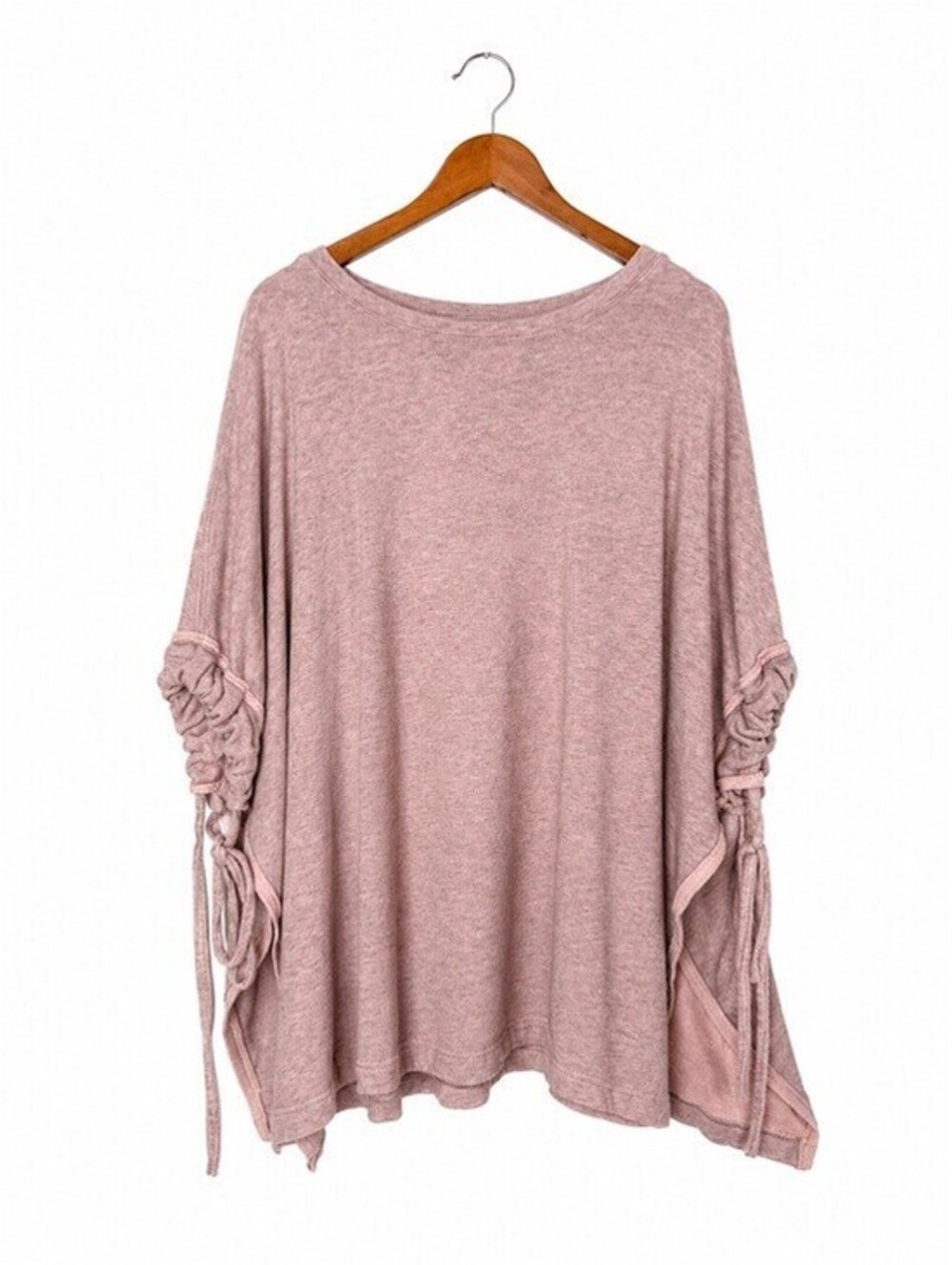 Free People Beach Blush Pink Oversized Ruched Tie Sleeve French Terry Top XS
